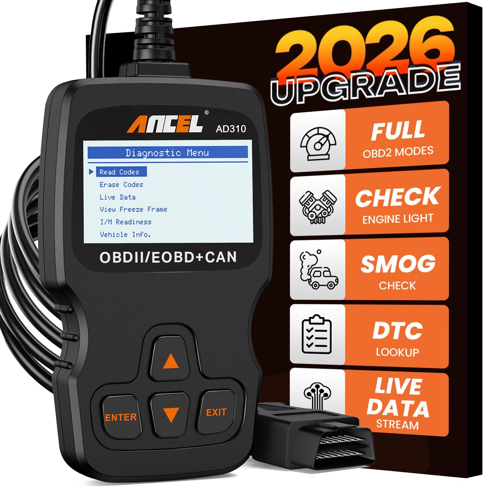 AD310 Car OBD2 Scanner Vehicle Code Reader Engine System Fault CAN Diagnostic Scan Tool Classic Enhanced Universal OBD Diagnosis-Black