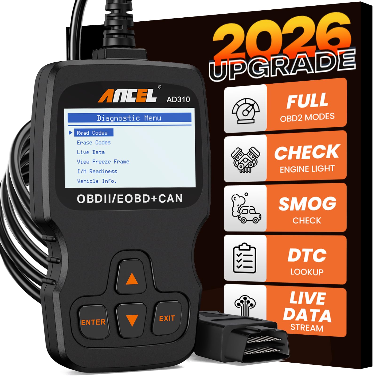 AD310 Car OBD2 Scanner Vehicle Code Reader Engine System Fault CAN Diagnostic Scan Tool Classic Enhanced Universal OBD Diagnosis-Black