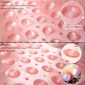 TEESHLY Bathtub Mats for Shower Tub Extra Long Non-Slip Bath Mat, Shower Mat with Drain Holes and Suction Cups, Bath Tub Mat for Bathroom with Machine Washable (Translucen Coral Pink)