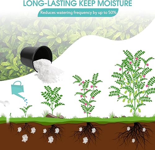 Miniatura 4 de Cristales de almacenamiento de agua de 3 libras en polvo para plantas con cuchara, gel de agua que resuelve problemas de riego excesivo y sequía,