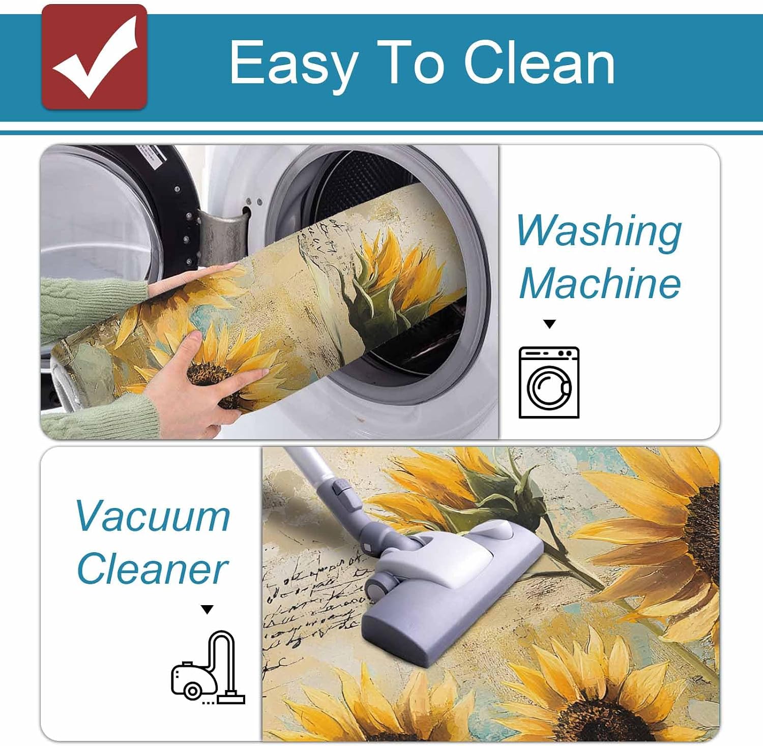 Prime Leader Retro Sunflower Kitchen Mat Set 2 Pieces Vintage Flower Rustic Floral Oil Painting Non Slip Kitchen Rugs Washable Runner Rug Mats for Sink Laundry (23.6" x 35.4"+23.6" x 70.9")
