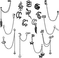 Jstyle 16PCS Non-Piercing Ear Cuff Earrings for Women - Adjustable Helix Cartilage Wrap Cuffs with CZ Snake Chain Butterfly Dangle