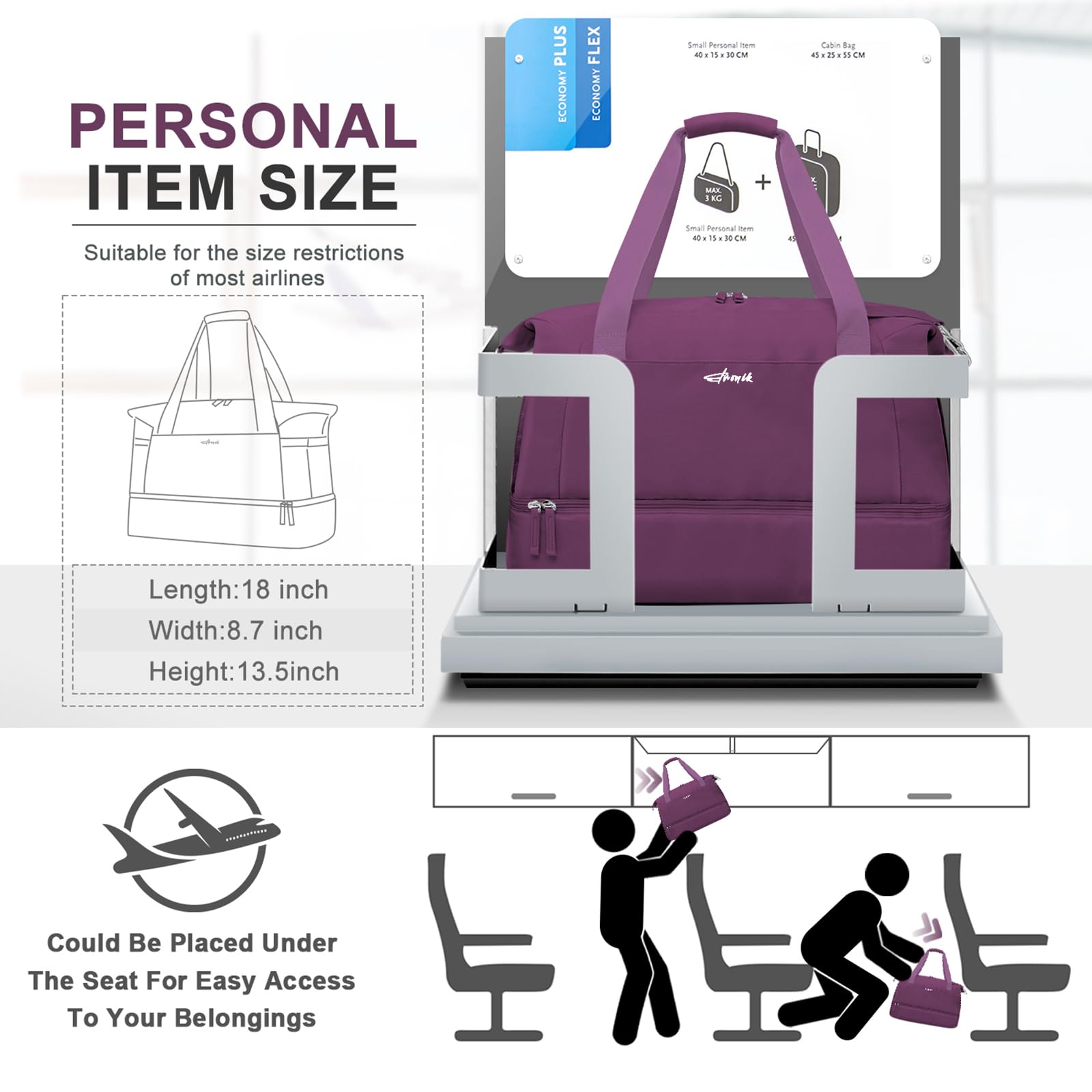 Gym Bag for Women, Personal Item Travel Bag with Shoes Compartment for Trip view 2