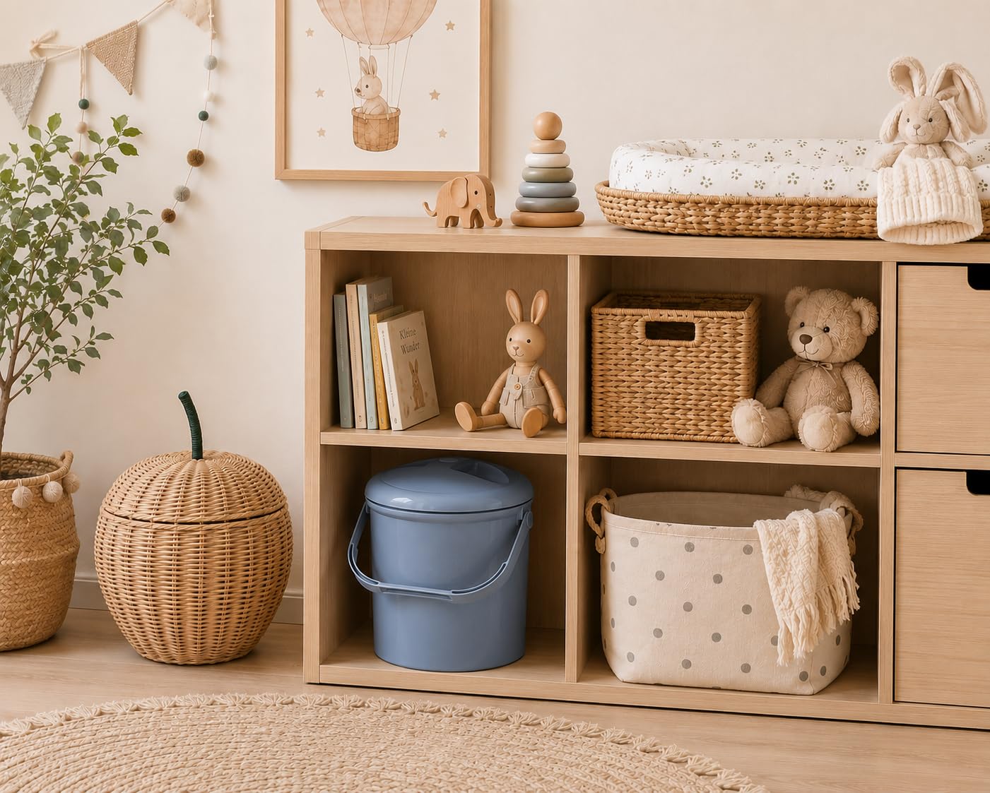 Pojemnik na pieluchy Rotho Babydesign Bella Bambina - odporny na zapachy pojemnik na pieluchy wykonany z plastiku pochodzącego z recyklingu, higieniczny i przyjazny dla środowiska, niebieski