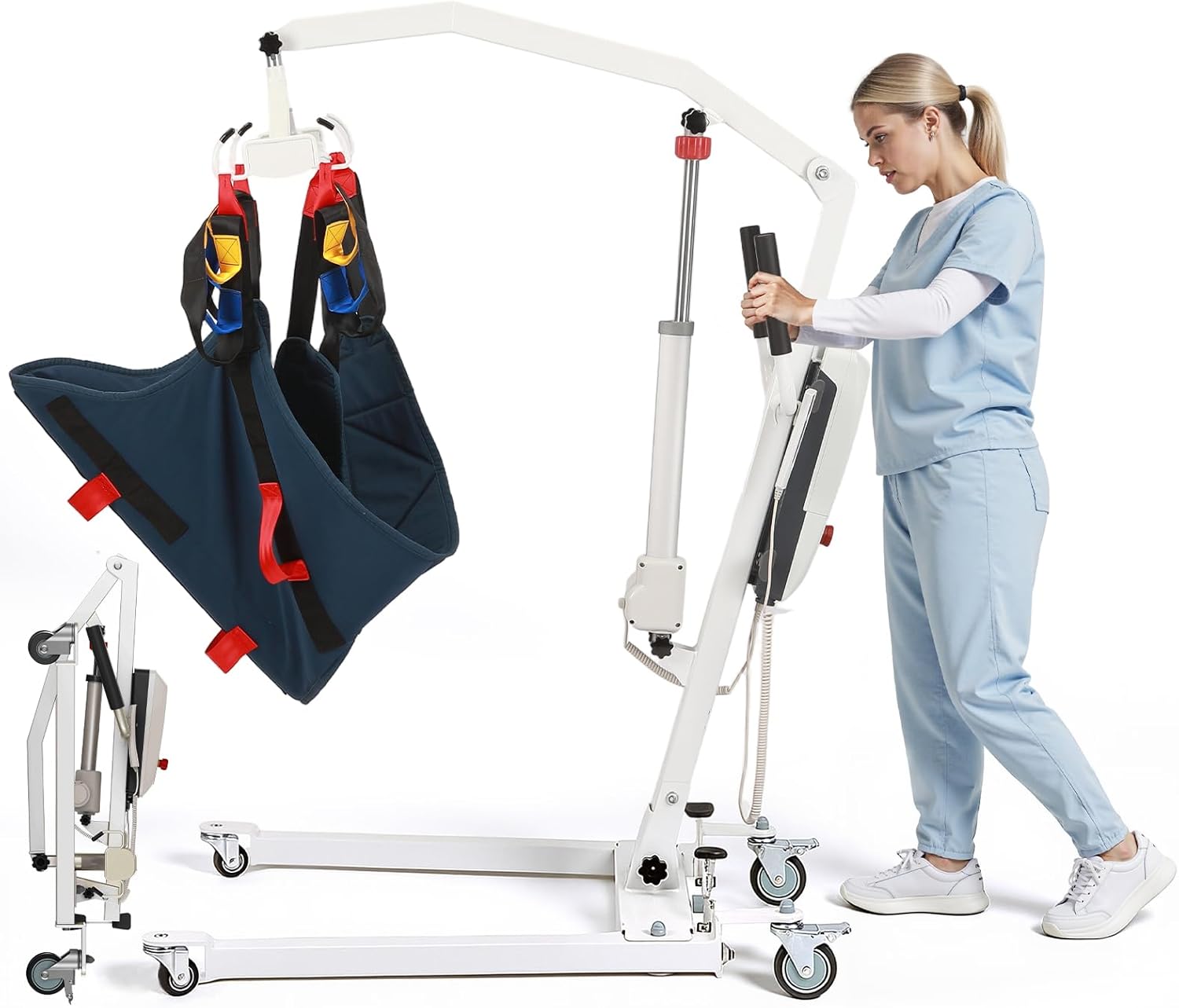 Electric Patient Lift, Foldable Patient Lift for Home Use, Portable Electric Patient Transfer Lift, 500lbs Electric Body Transfer Lift w/Commode Sling, Installation Free,Emergency Stop