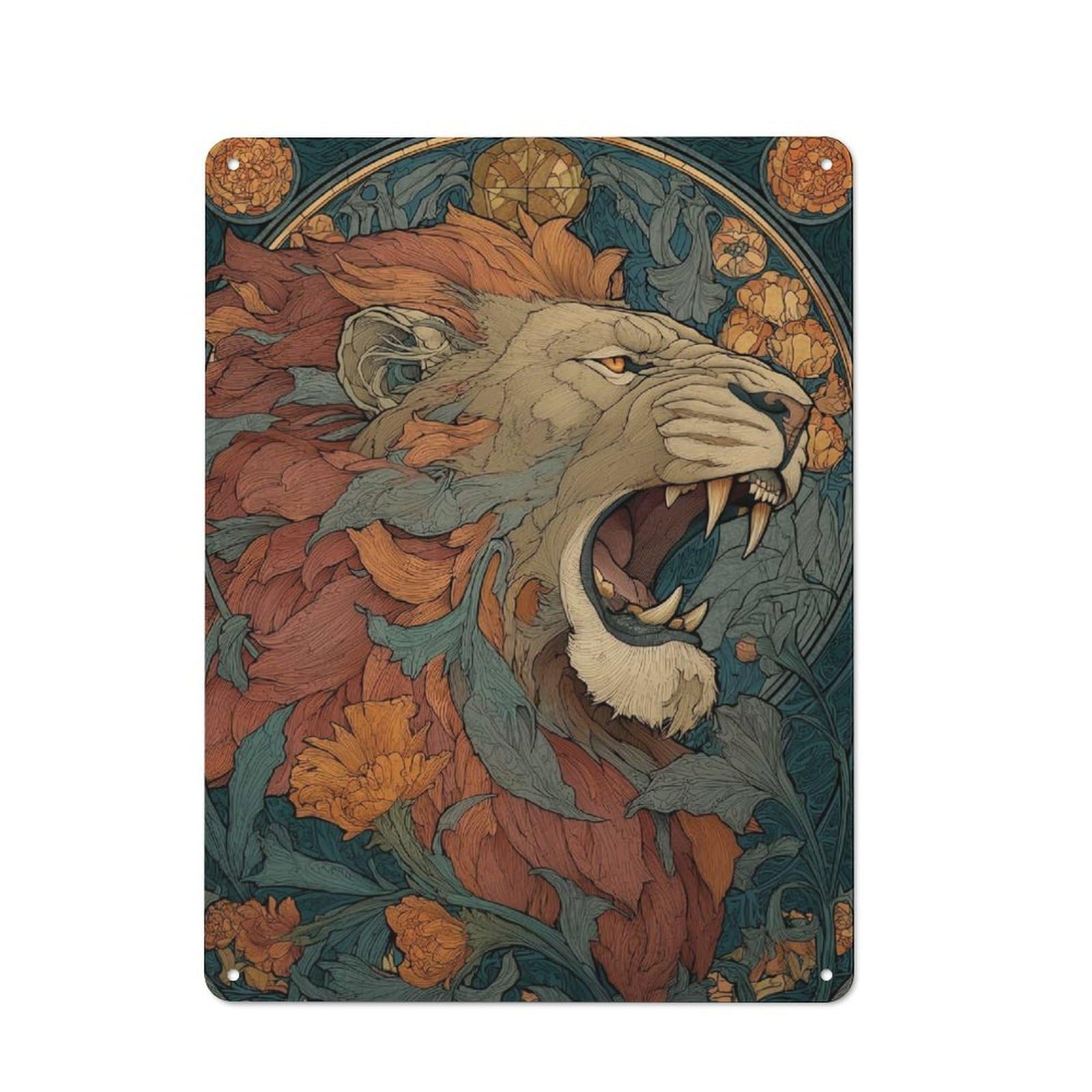 Junmoney Art Deco Lion For Hobby Room Or Studio, Retro Tin Sign 40X30cm, Gift For Creative Interior Collectors During The Christmas Season