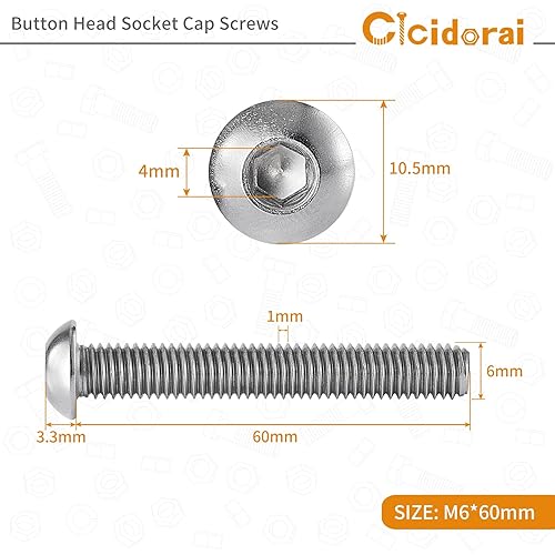 Miniatura 2 de Tornillos de cabeza de botón M6-0.039 x 2.362 in, acero inoxidable 304 18-8, accionamiento de enchufe Allen, Roscas de máquina completa, Cantidad 10