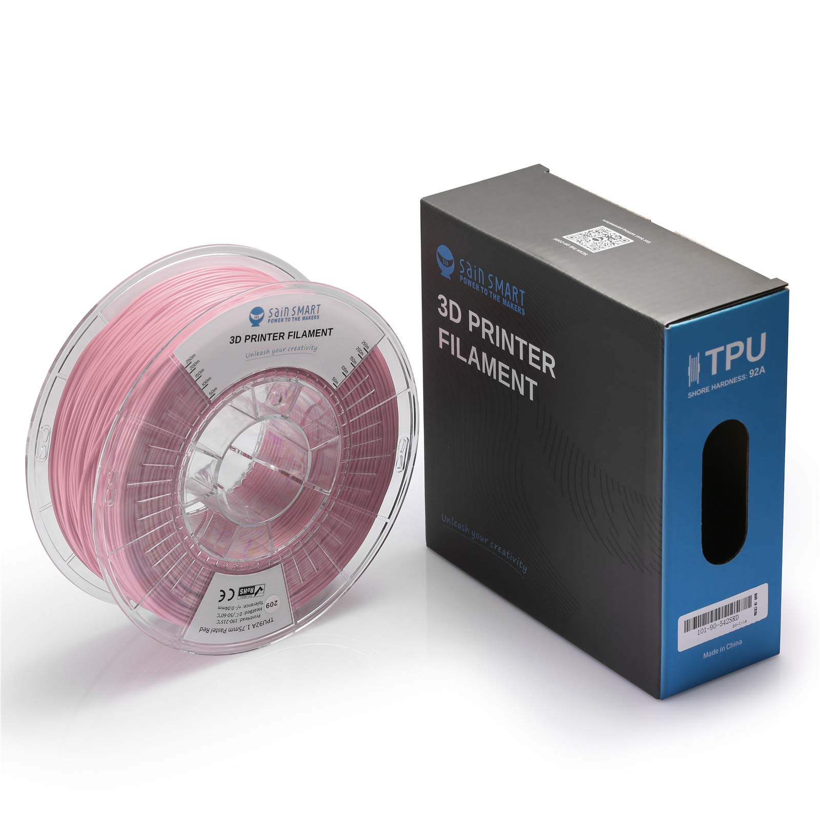 SainSmart TPU 1,75 mm 92 A elastyczny filament do drukarki 3D TPU, dokładność wymiarowa +/- 0,04 mm, 1 kg, pastelowy róż