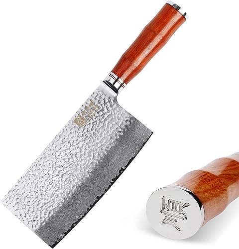 Miniatura 3 de SUNLONG Carne Cleavers 7 pulgadas Damasco Vegetales Cuchillo Japonés Martillado Damasco Acero Sangre, Mango