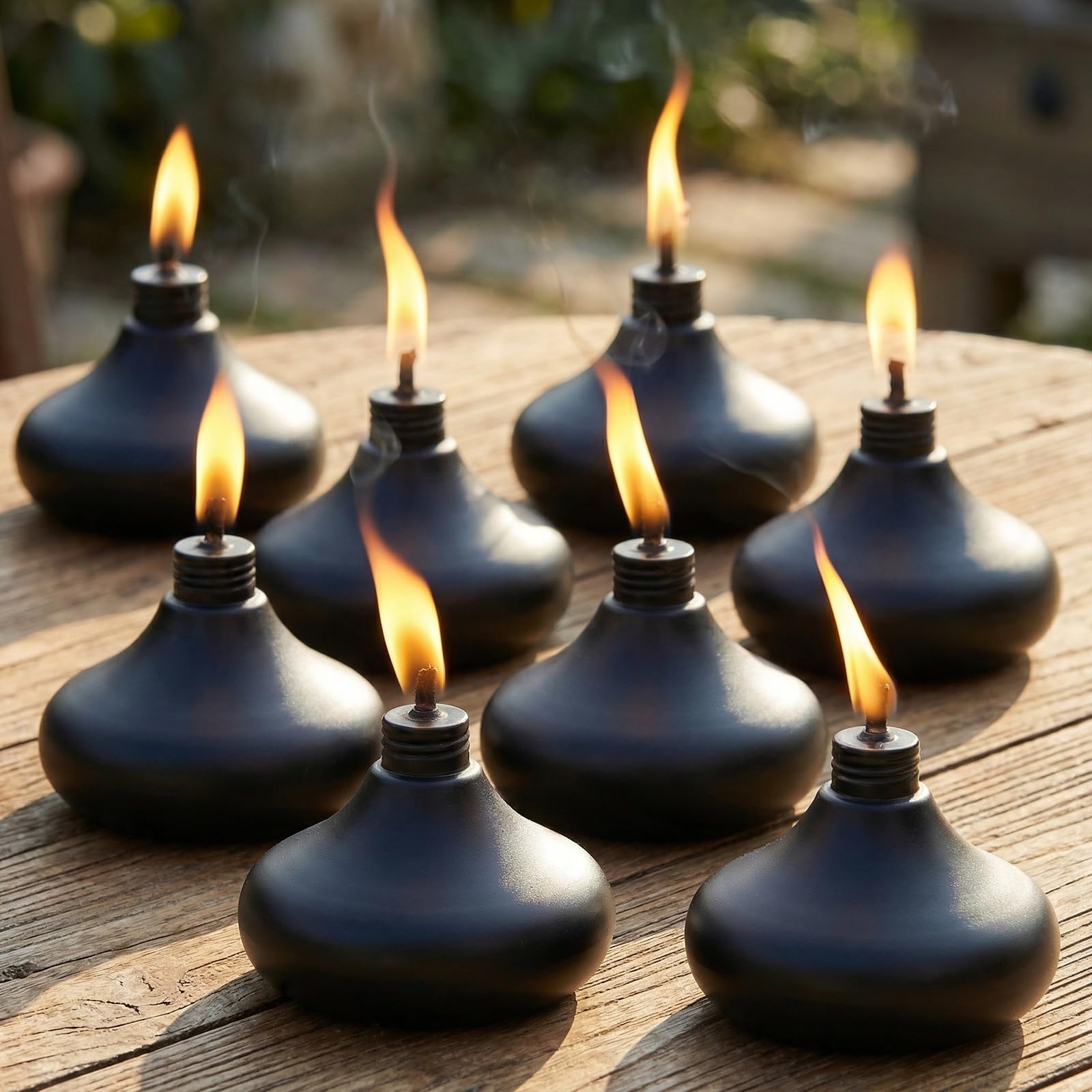SNOGSWOG Upgraded Tabletop Torches Set of 8, 24.5 oz Citronella Candles for Outdoor, Metal Table Top Torches for Outside, Refillable Torch Lanterns for Patio, Yard, Deck, Garden, Party