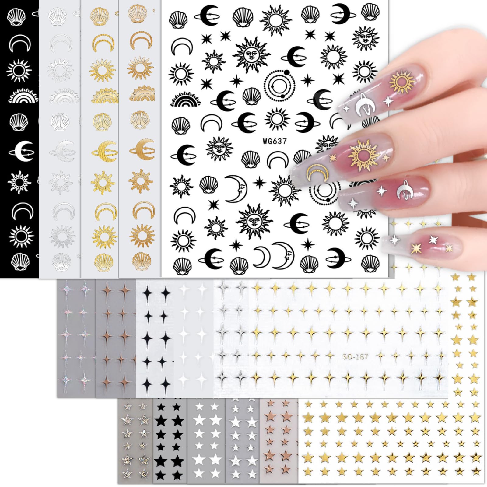 KEYRI 22 Blatt Nagelaufkleber – Monde, Sterne, Sonnen – Selbstklebend
