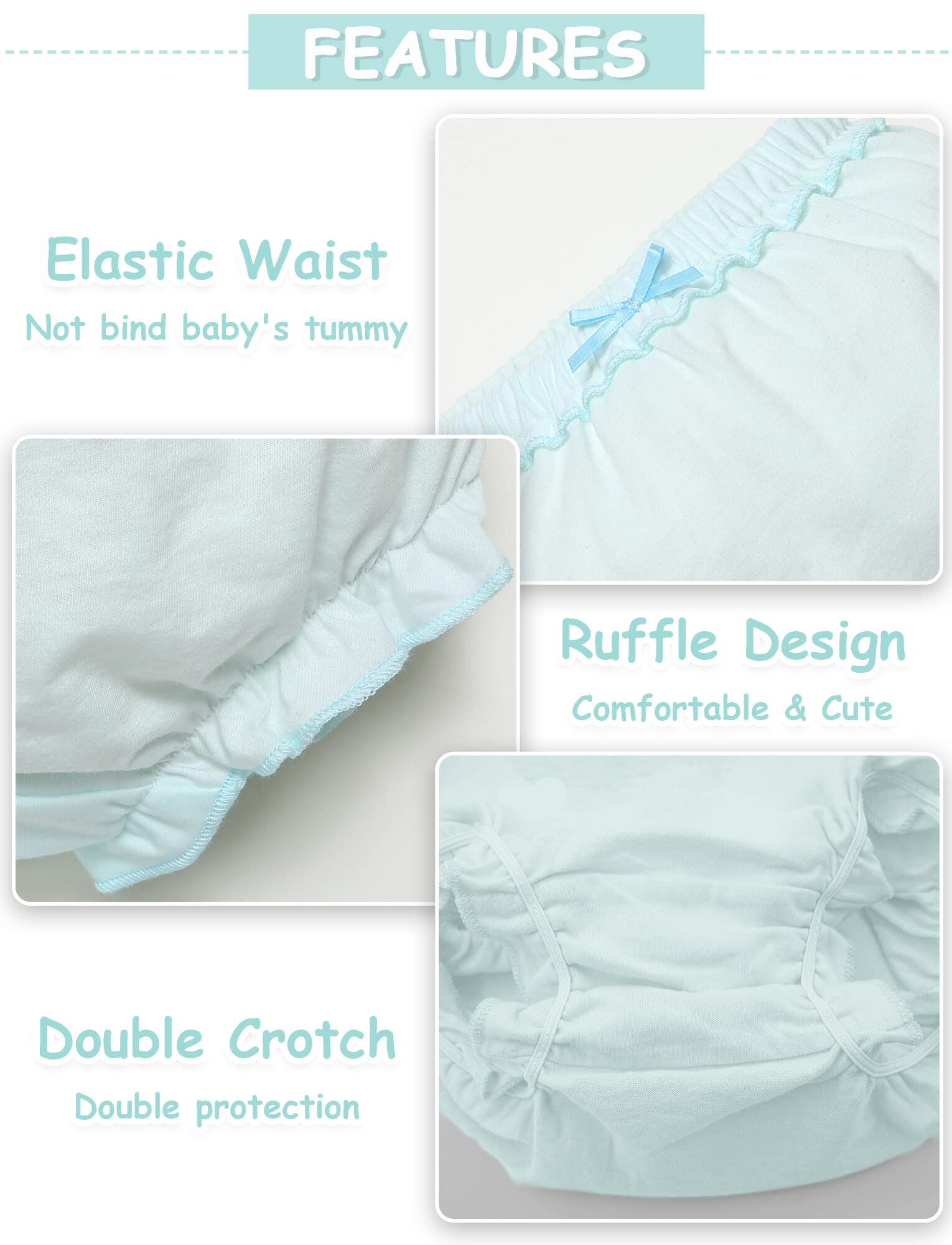 Bragas de algodón para bebé y niña, lote de 4 bloomer – Cubrepañales con volante recién nacido – Pantalón corto para pijama de ropa interior infantil