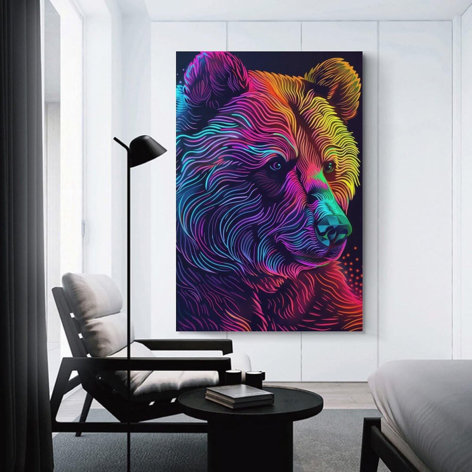 Junmoney Unframe-Style-1 Neon Bear Portrait Home Decor Wall Art 16X24inch(40X60cm), For Bedroom, Guest Room Or Reading Nook, Decorative Wall Art For Cosy Rooms