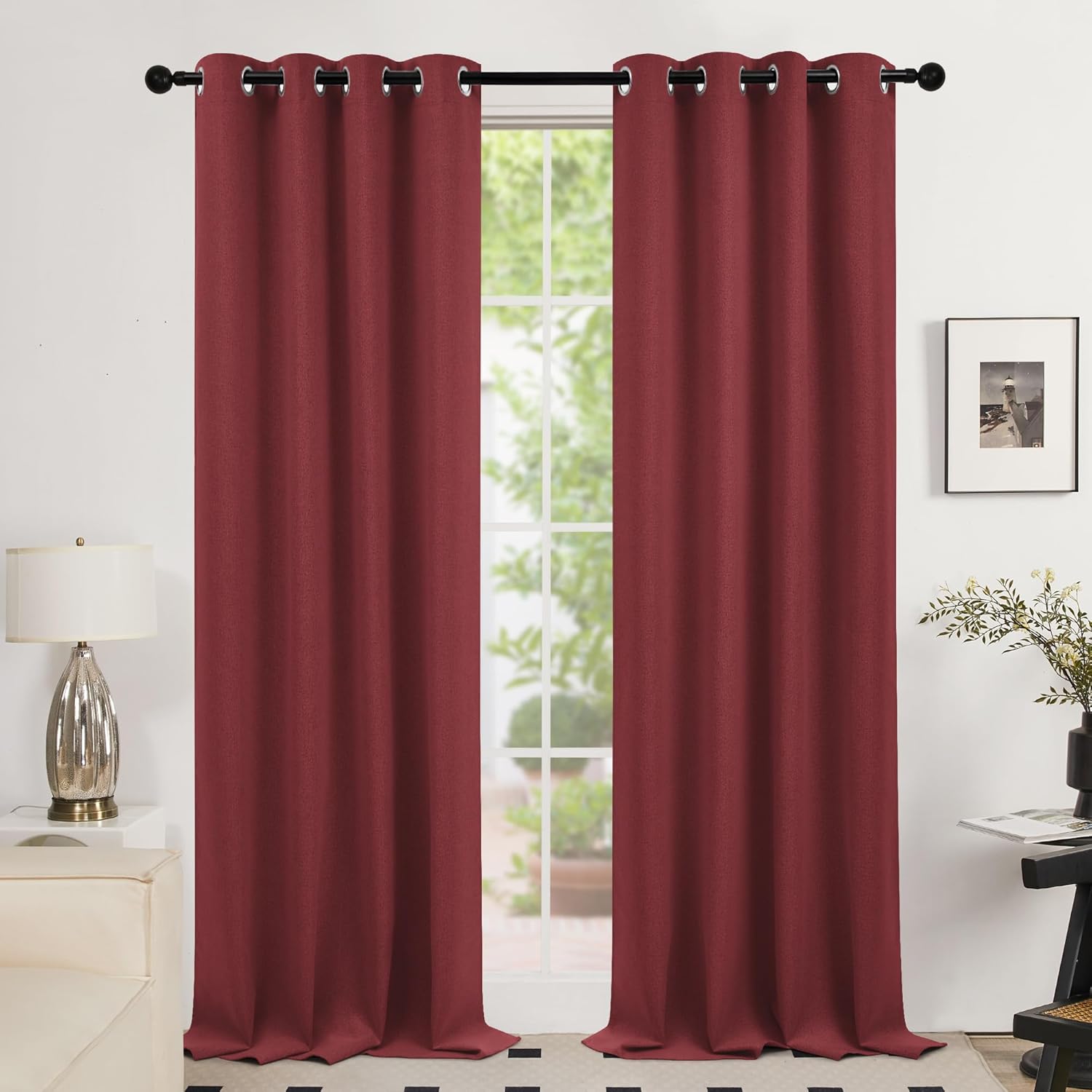 Deconovo Total Blackout Curtains Linen Curtains Room Darkening Curtains with Grommets for Bedroom Living Room Kids Room, 2 Panels?Cherry Red?52Wx95L Inch