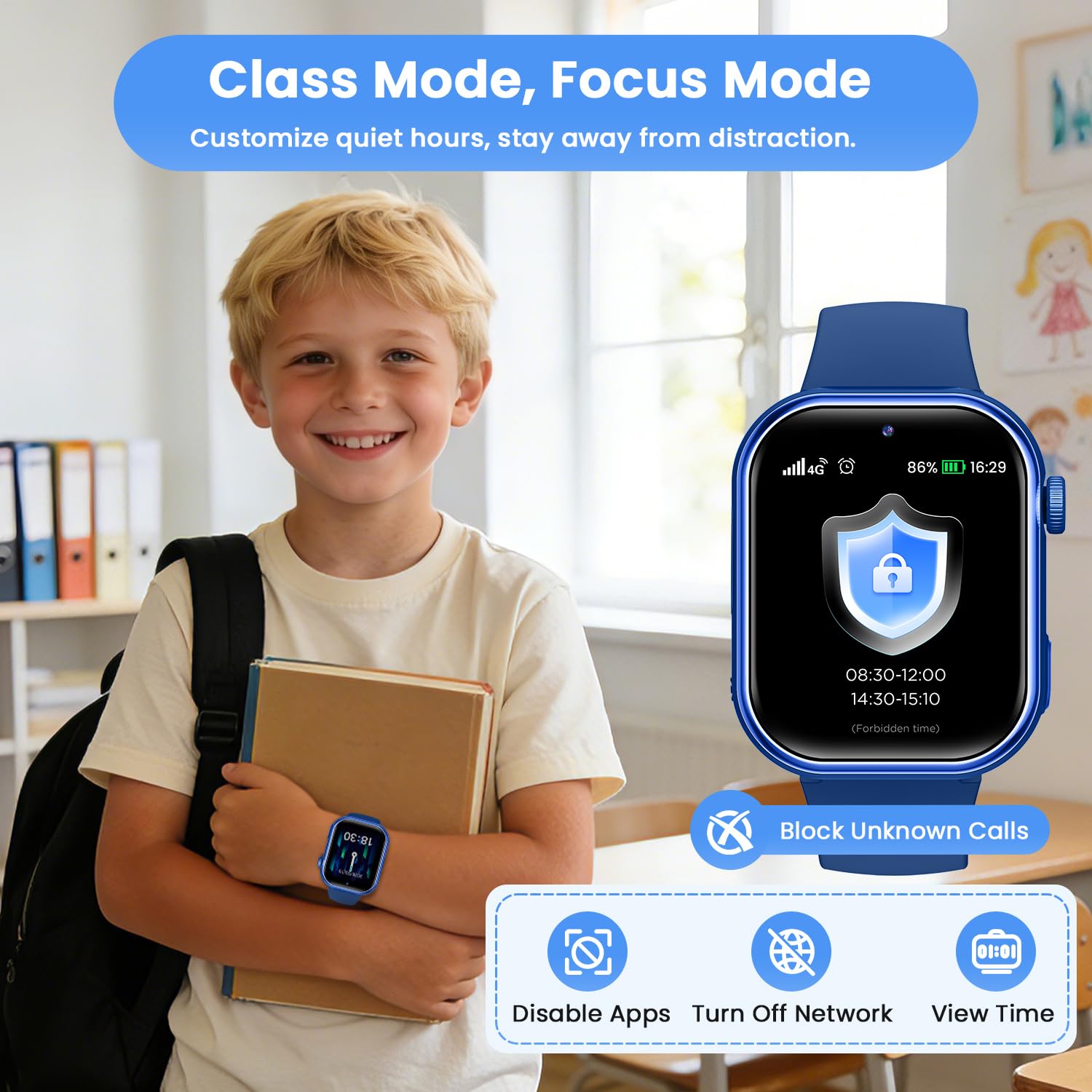Reloj Inteligente Niño, 4G Smartwatch Niño con GPS y Llamadas, Doble Cámara, Videollamada, SOS, Modo Escuela, Despertador, Linterna, IP68, Podómetro, Regalo Niñas y Niños Azul, 3 Años Garantía