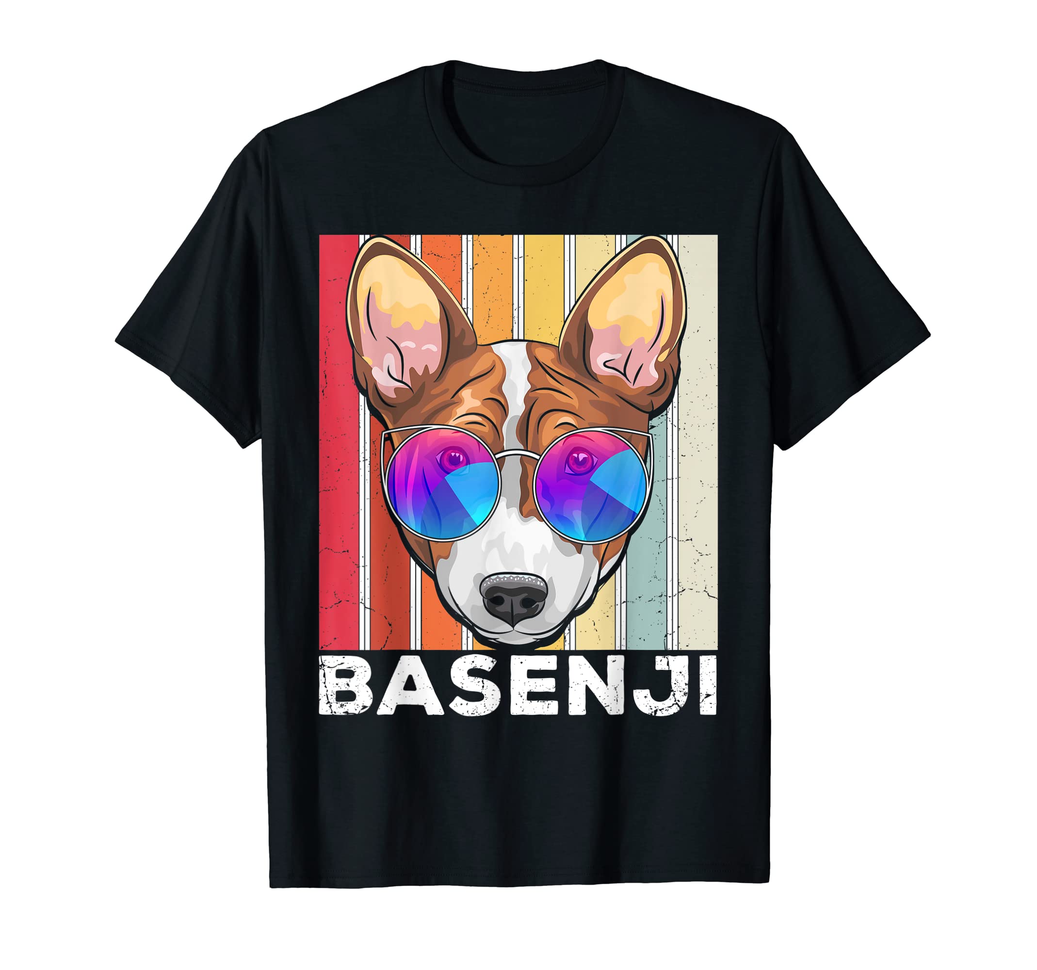 BasenjiRetro style dog lover apparel Basenji with Sunglasses T-Shirt