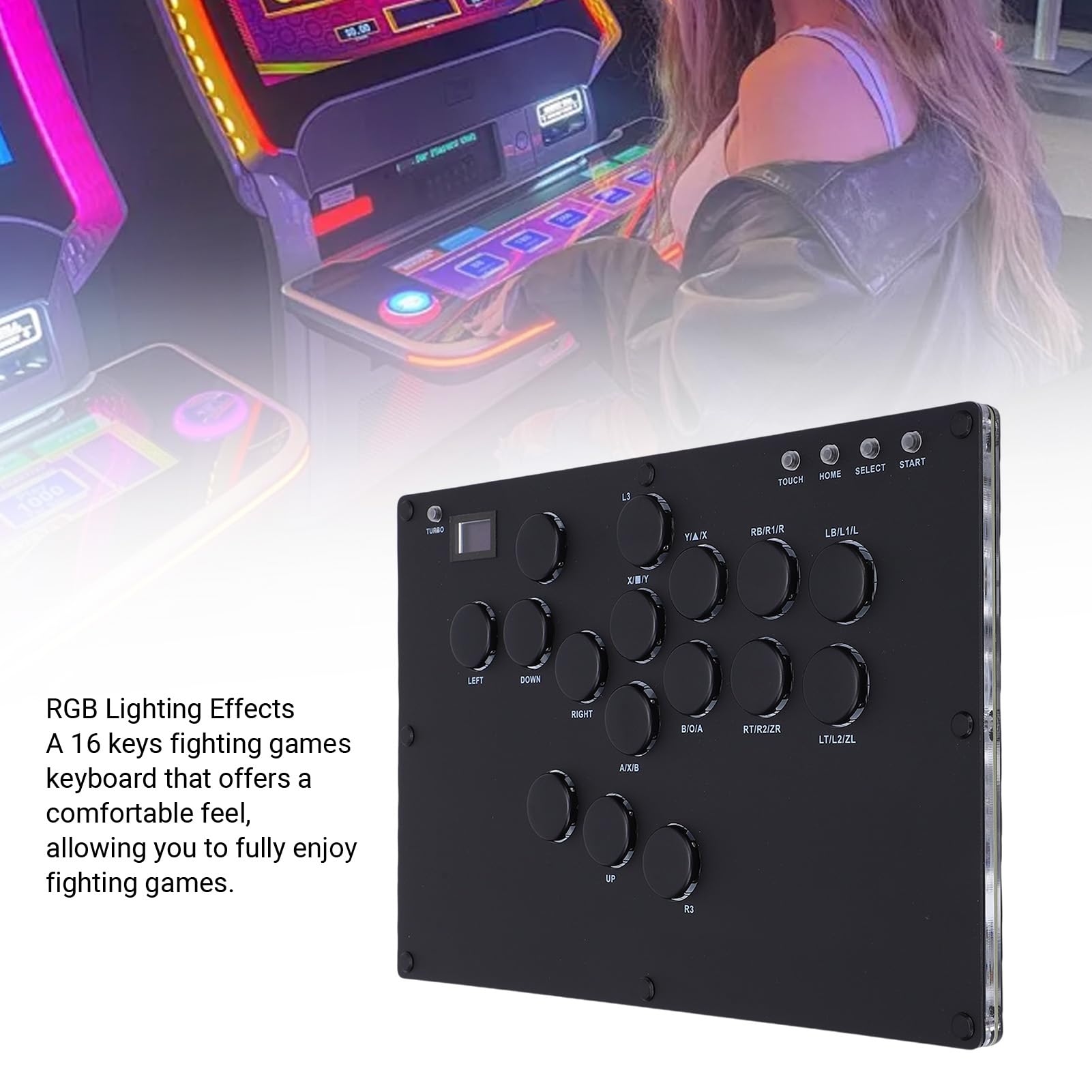 Diyeeni Arcades Fight Stick, Game Fighting Joystick PC con Luz RGB, Intercambiable en Caliente, Controlador sin Palanca de 5 Modos para SteamDeck para ROG ALL para para Android para