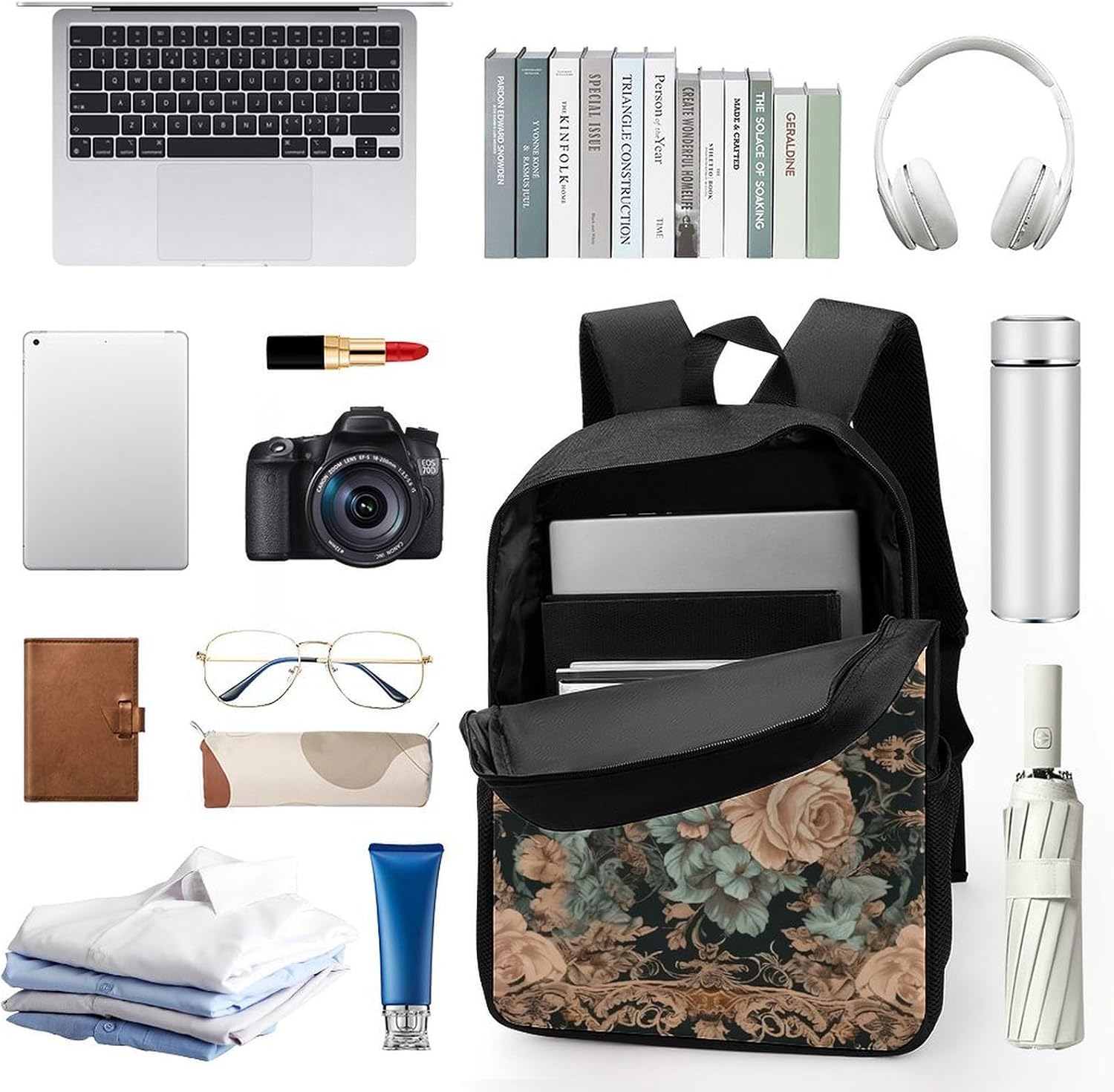 Laptop Backpack Casual Daypack Waterproof Retro Flowers Computer Bag Business Work Bag for Travel image 3