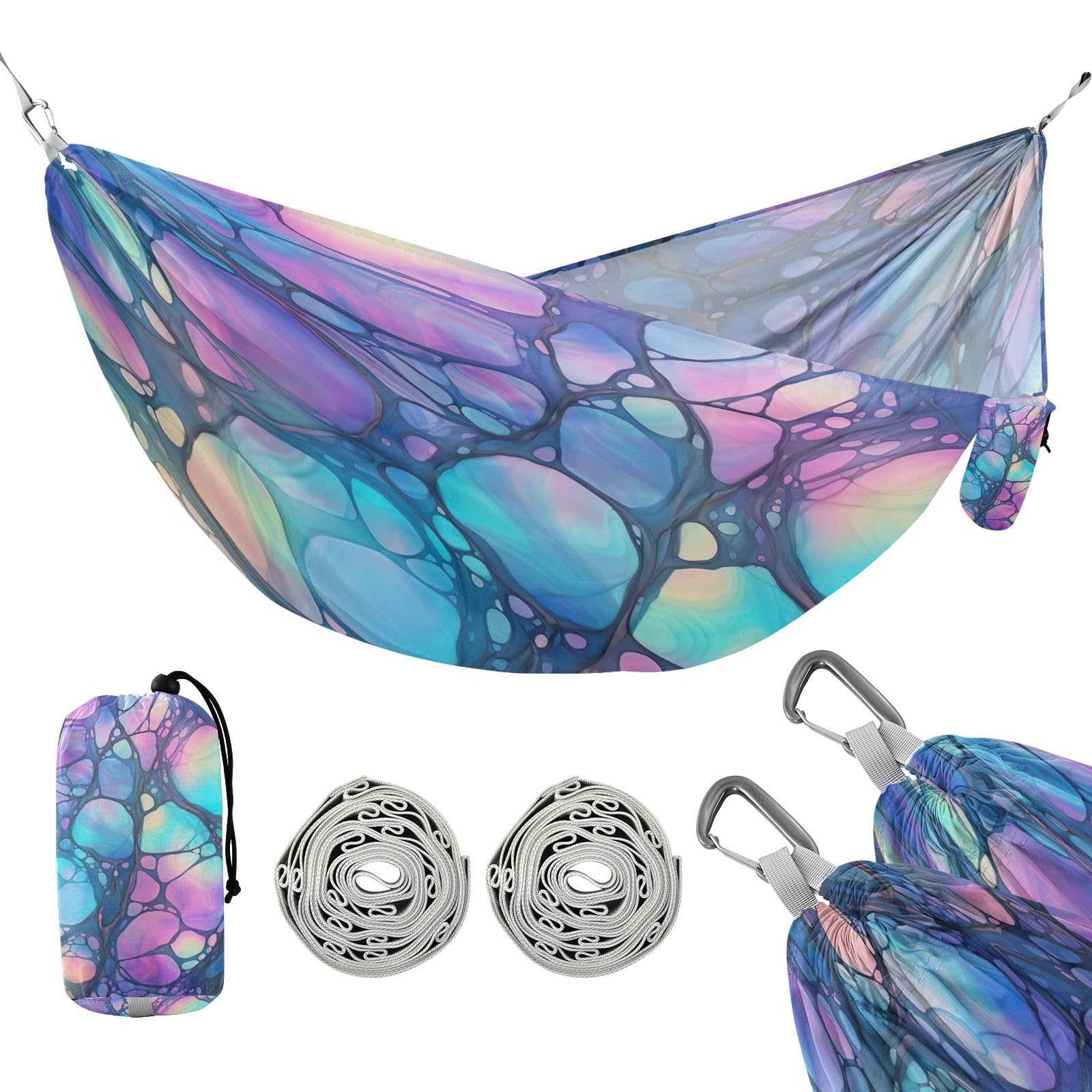 SDMKA Beautiful Baroque Texture Camping Hammock, 330 lbs with 2 Tree Straps, Carry Bag, Single Portable Hammock for Outdoor/Indoor, Hiking, Beach, Backpacking, Travel