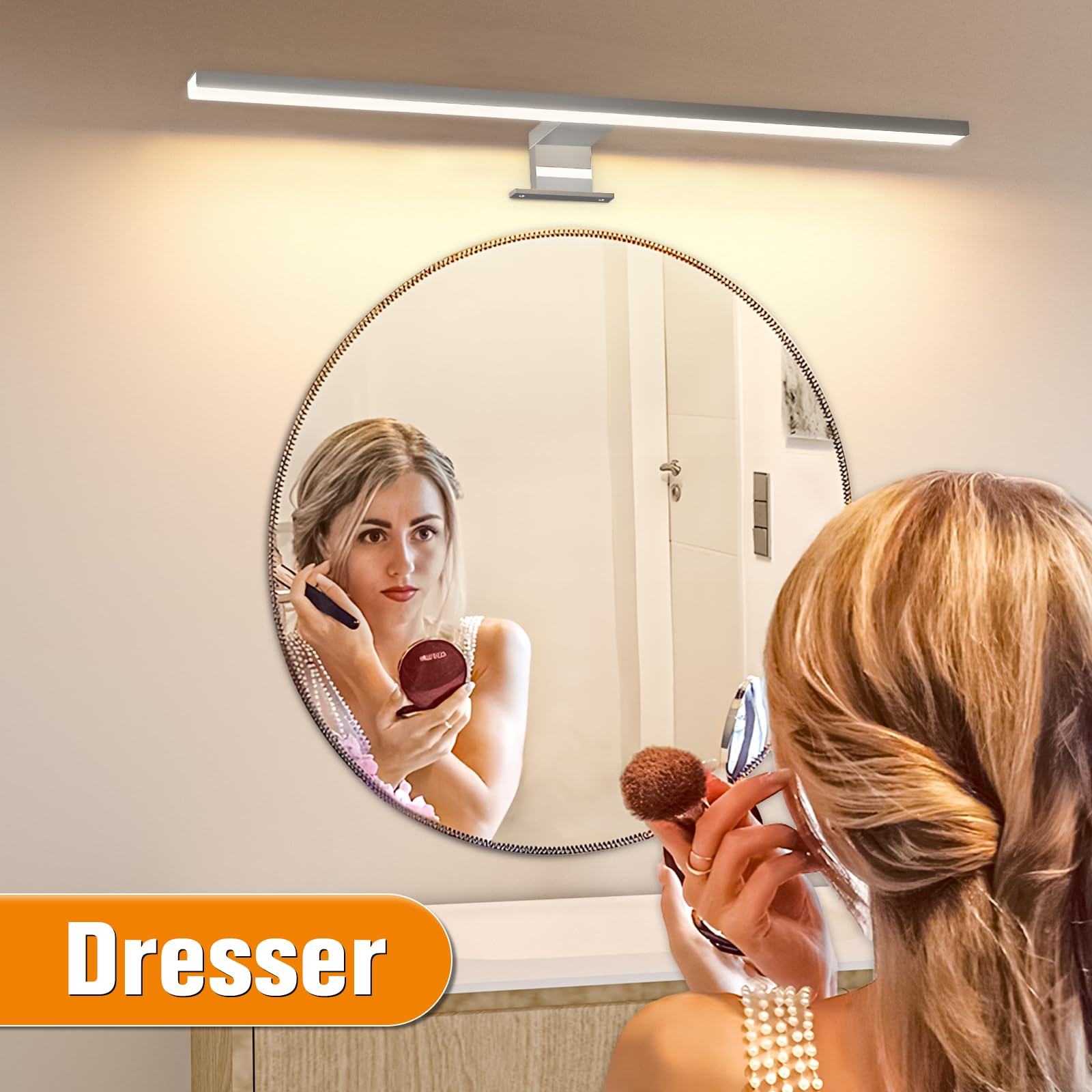 APONUO Lámpara LED de Baño 60cm | Espejo de Luz 15W | 4000K | 6000K | 1500lm | IP44 | Iluminación de Armario de Maquillaje de Acero Inoxidable 600mm Con Interruptor