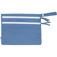 BapronBaby Minimalist Dusty Blue Wet Dry Bag - Waterproof Two Zipper Pockets - Reusable for Mealtime, Diapers, Stroller, Snacks, Swimsuits - Machine Washable - 11" x 9"