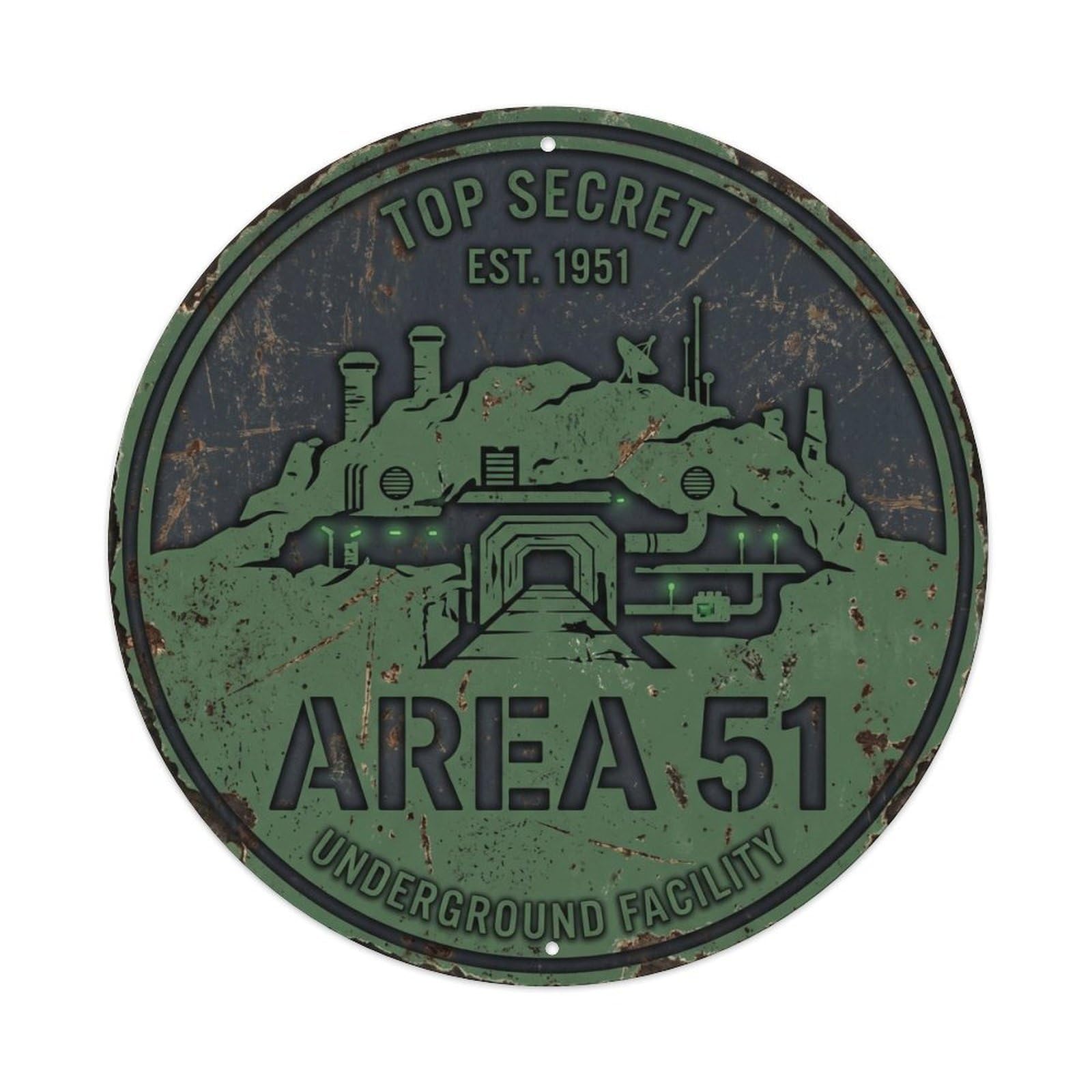 Cwbufd Vintage Style Alien Area 51 Alien Bunker Vintage Metal Tin Sign Plaque Wall Decor For Cafe, Club Bar, Office, Garden Metal Poster 8X8inch