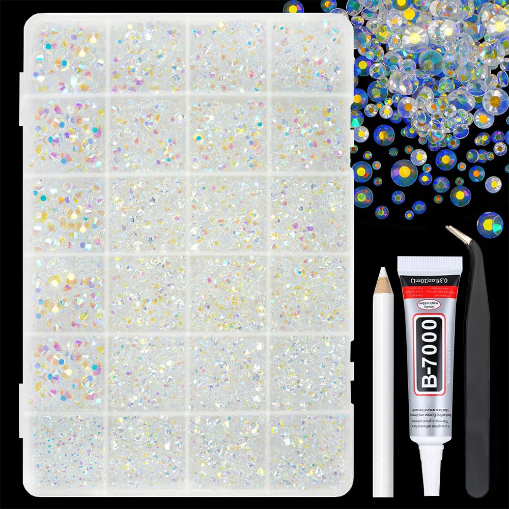 qiipii Transparent AB Resin Rhinestones w B7000 Jewelry Glue for Bedazzling Crafting 2mm-6mm Clear AB Flatback Jelly Stones Diamonds Gems Charms for Nails Face Eyes Makeup Tumblers Bottles DIY Crafts Product Image 1
