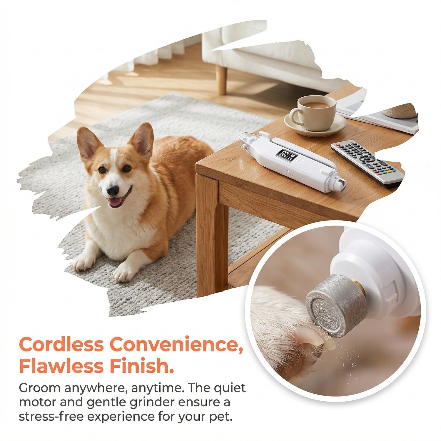 Cortaúñas y amoladora LED 2 en 1 para gatos y perros, cortaúñas eléctrico de bajo ruido con luz de seguridad, herramienta recargable de aseo para mascotas pequeñas y medianas