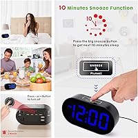 Vista 6 de Plumeet [Versión actualizada] Reloj despertador LED digital con atenuador de brillo ajustable y volumen de alarma, pantalla de dígitos azules de 12