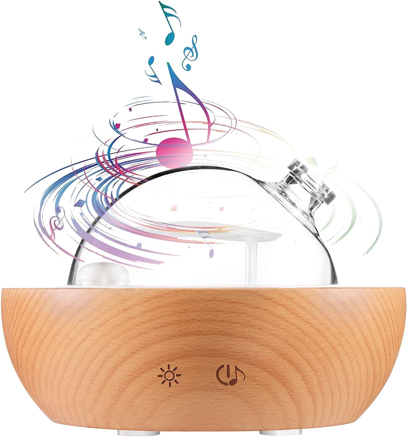 Glass Essential Oil Diffuser,Real Wood Base,Bluetooth Speaker,2025 Upgrade Aromatherapy Diffuser,Aroma Diffuse with Music Player,LED Light in 7 Colors,Home Office Bedroom(Non-Glass Reservoir)
