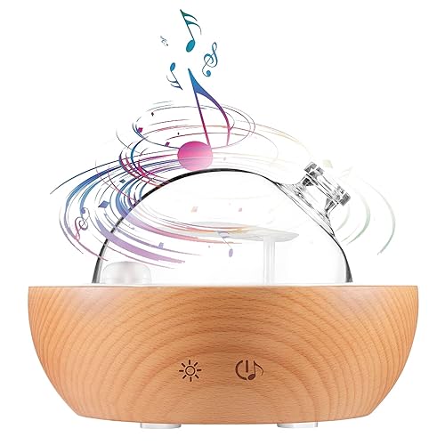 Glass Essential Oil Diffuser,Real Wood Base,Bluetooth Speaker,2025 Upgrade Aromatherapy Diffuser,Aroma