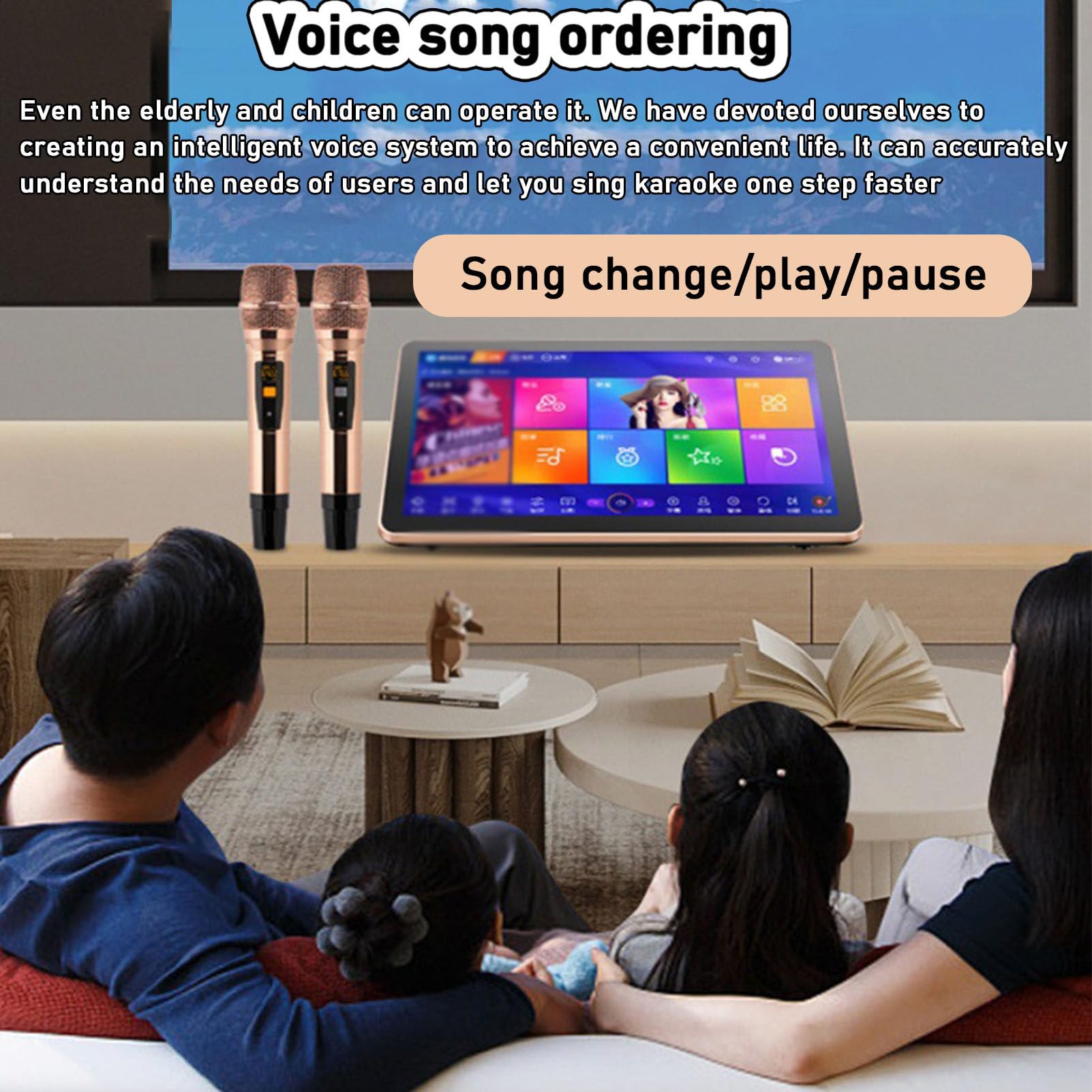 Macchina per karaoke con touch screen, telecomando del telefono e controllo delle applicazioni, microfono wireless, perfetto per casa, casa, feste, bar, incluso spazio di archiviazione integrato da