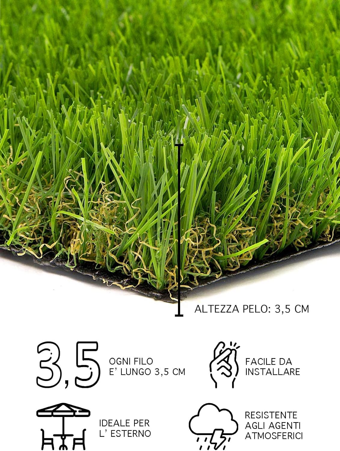 Prato Sintetico 35mm - Rotolo 1x2.5m Effetto Realistico Per Giardino, Balcone E Piscina - Foto 9