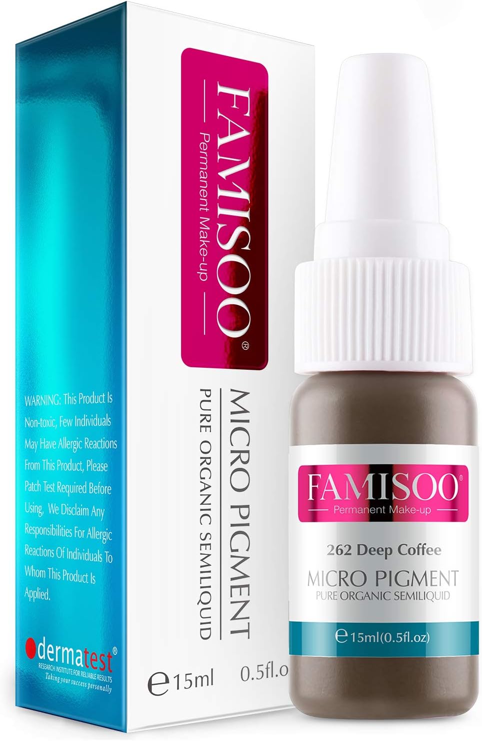 FAMISOO Permanent Makeup Liquid Pigment for Eyebrows Eyeliners Hairline Microblading Cosmetic Tattooing Emulsion Ink PMU Pigment in Brown Series - .52floz / 15ml in Deep Coffee