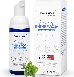 Swissklip ShineFoam Professional Teeth Whitening Gel Foam - Sensitive Teeth Safe, Instant Whitening Kit, Mint 1.69oz Made in USA
