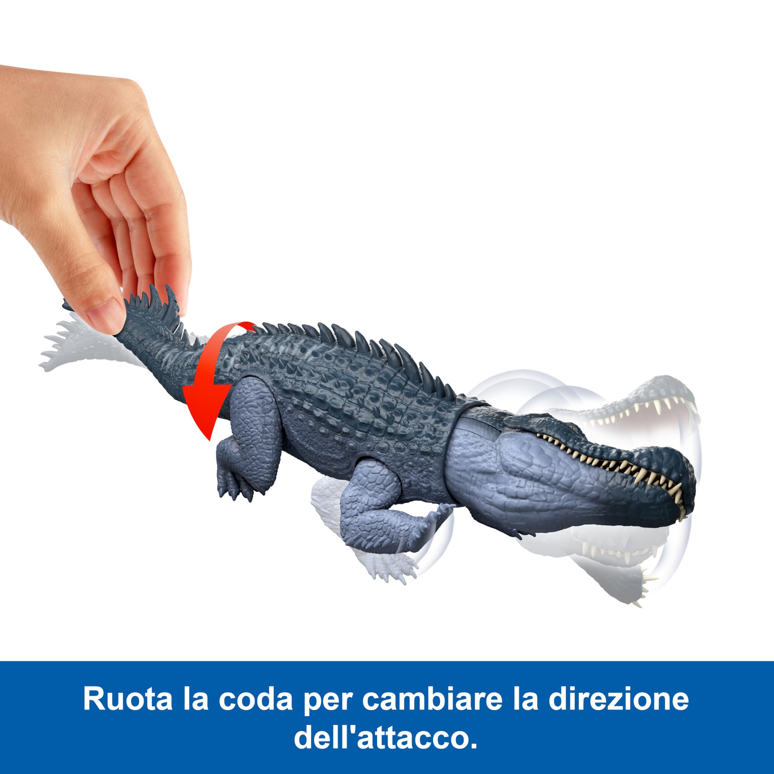 Mattel Jurassic World La Rinascita -Predatori Giganti Purussaurus, specie di dinosauro giocattolo di grandi dimensioni, 2 attacchi furiosi, gioco digitale, JGB94