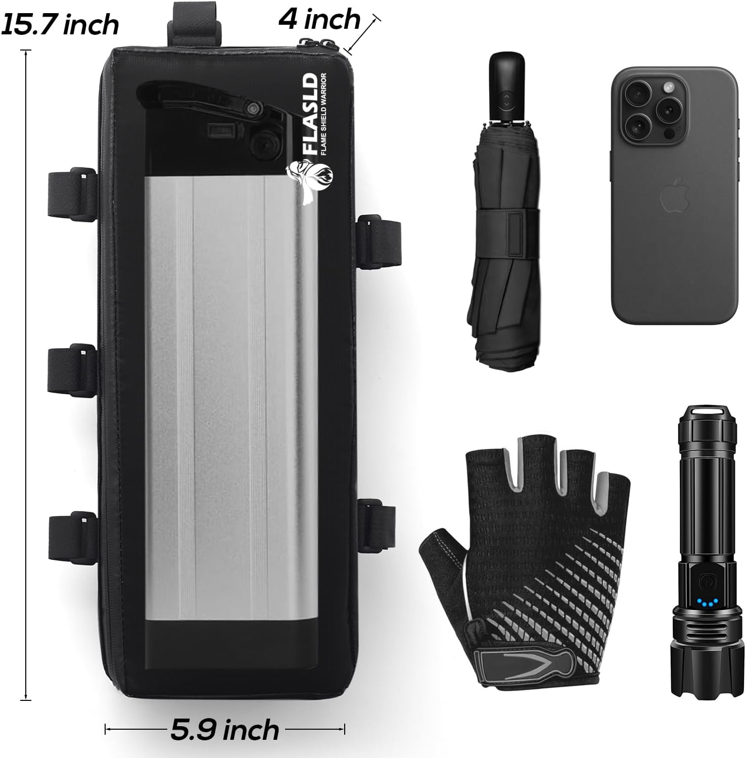 FLASLD Fireproof Electric Scooter Battery Hanging Bag, 15.3 x 5.9 x 4in Ebike Battery Bag, Electric Bike Bicycle Saddlebag, Storage Ebike Bag