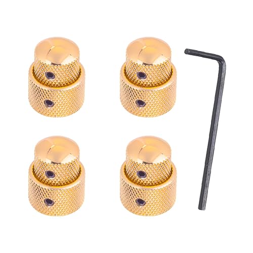 DIAO79NI 4Pcs Guitar Dual Concentric Stacked Control Knobs Sets Metal with Wrench Replacement for Electric Guitar Bass, Gold（Arched top）