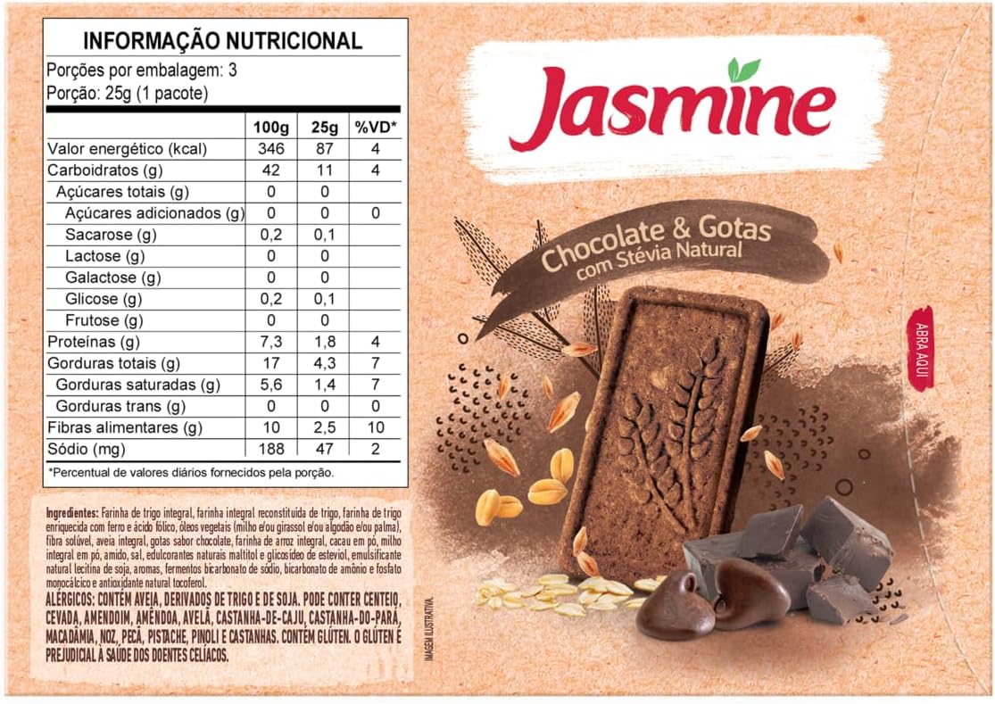 Jasmine Sou Sweet Chocolate com Gotas Integral Zero Açúcar 75g