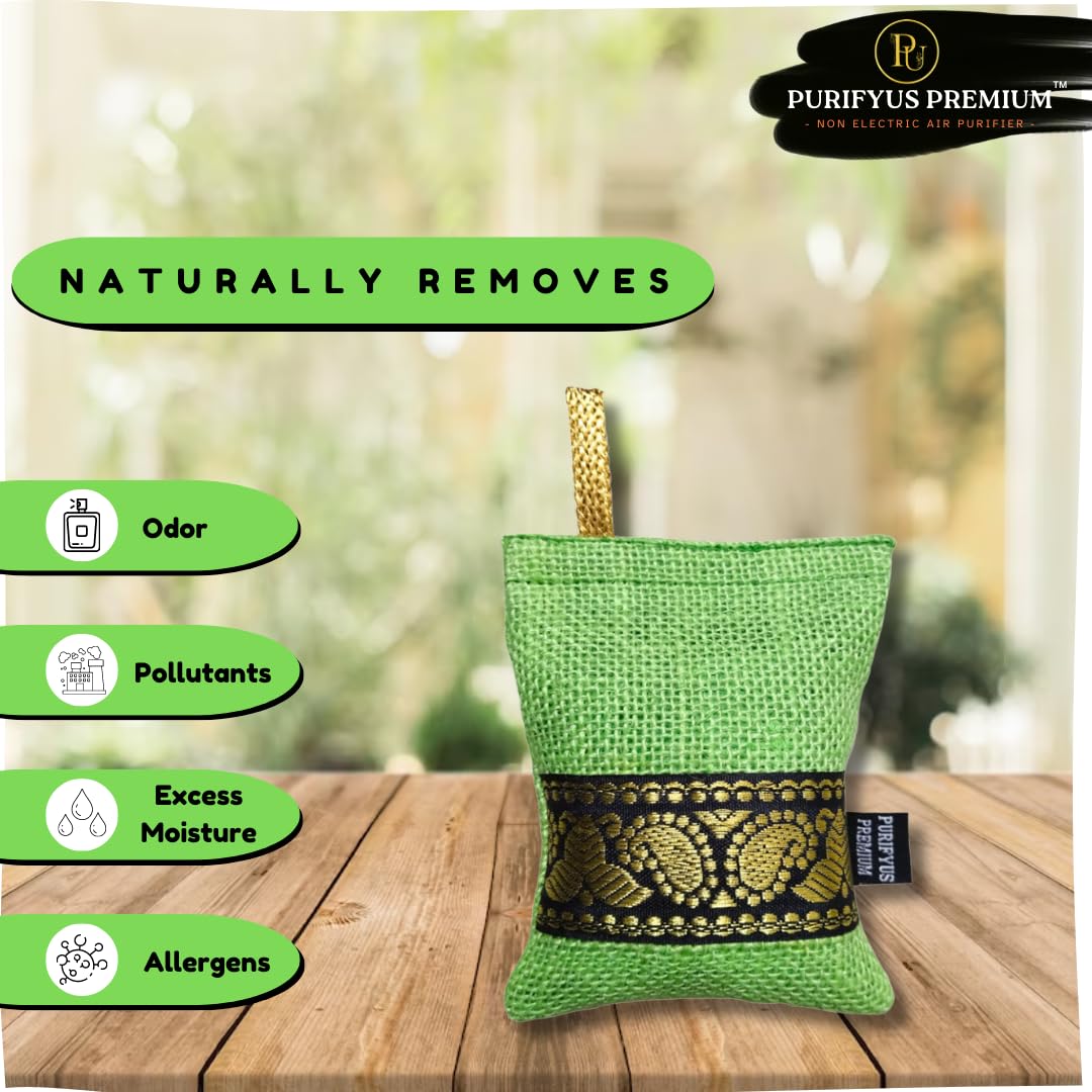 Purifyus Premium Green | 200 gram - Pack of 3 | Activated Carbon Air Purifying Bag | Non-Electric | Natural Odor Absorber for Car Clean and Fresh Indoor Air 2