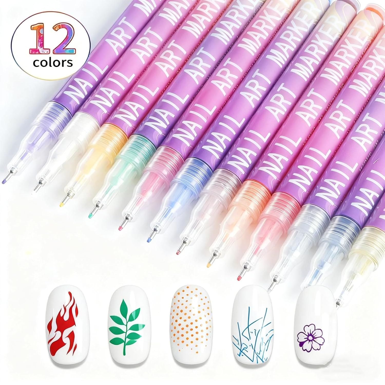 12 Colors Nail Art Pens Set,Nail Art Marker Drawing Painting Liner Pen,2025 Upgrade Nail Art Markers,0.5 MM Waterproof and Quick-drying Nail for DIY Nails Art Design Manicure Tools (3 kit)