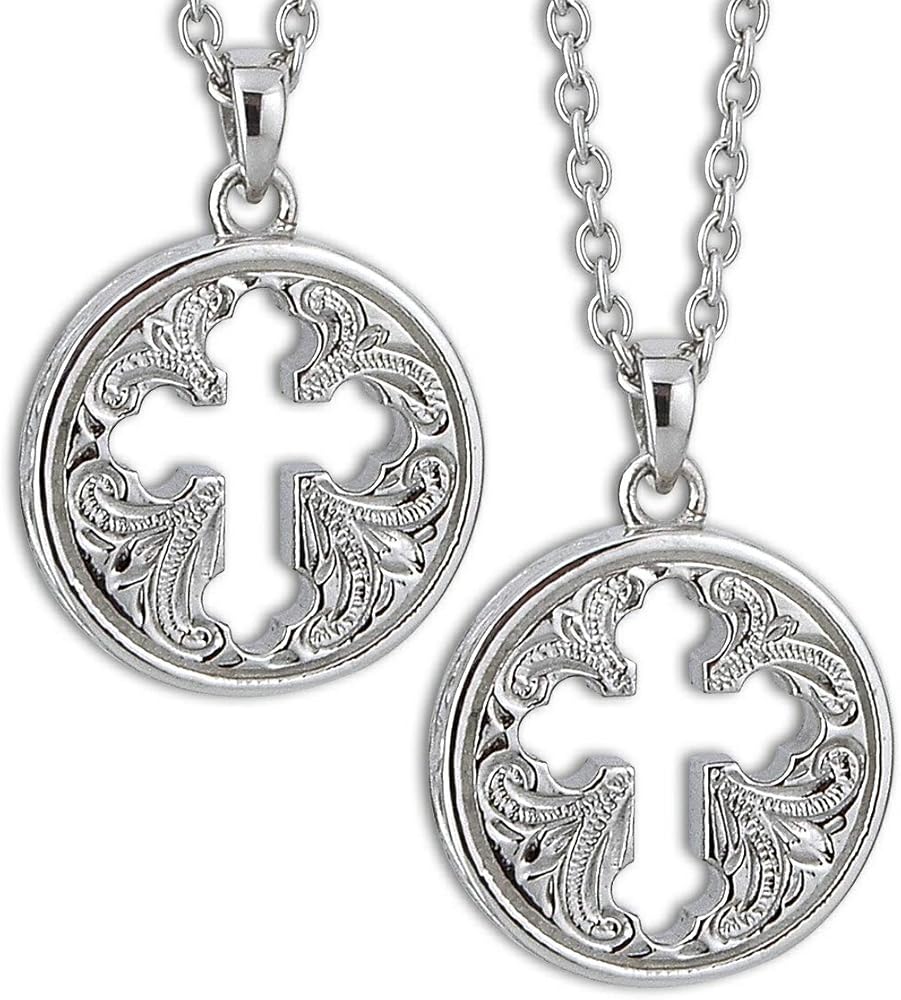 Amazon | [Aloha lokahi] アロハロカヒ ハワイアンジュエリー ペアネックレス サージカルステンレス コイン型 型抜き スクロール  クロス 十字架 ステンレスシルバー あずきチェーン 45cm50cm | ネックレス 通販