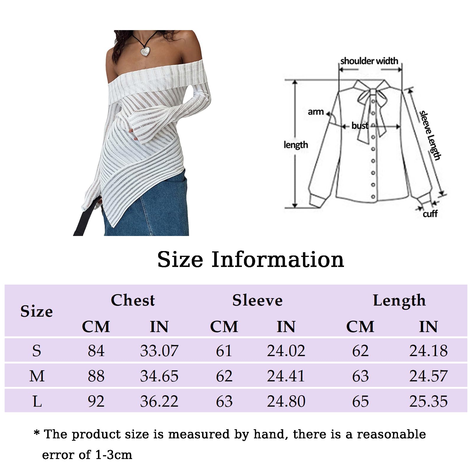 Bluzki z odkrytymi ramionami Damskie Długie rękawy Nieregularny dół Stripe Knit Slim Fit Wyjściowe topy