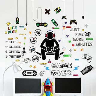 Video Game Wall Decal, Game Controller Wall Decals, Video Gamer Wall Sticker, Colorful Video Game Wall Decal Sticker, Colorful Gamer Theme Decoration, for Boys Room Kids Bedroom Decor