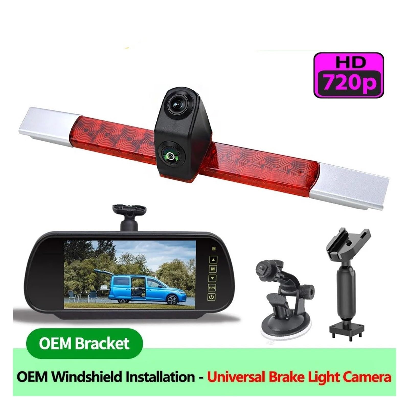 Cámara Aparcamiento Cámara Marcha Atrás con Luz Freno Doble Lente para Todos Los Automóviles Planos con para 2DA 343 106-201 con Monitor De Espejo De 7" Camara Marcha Atras(Mount Kit)