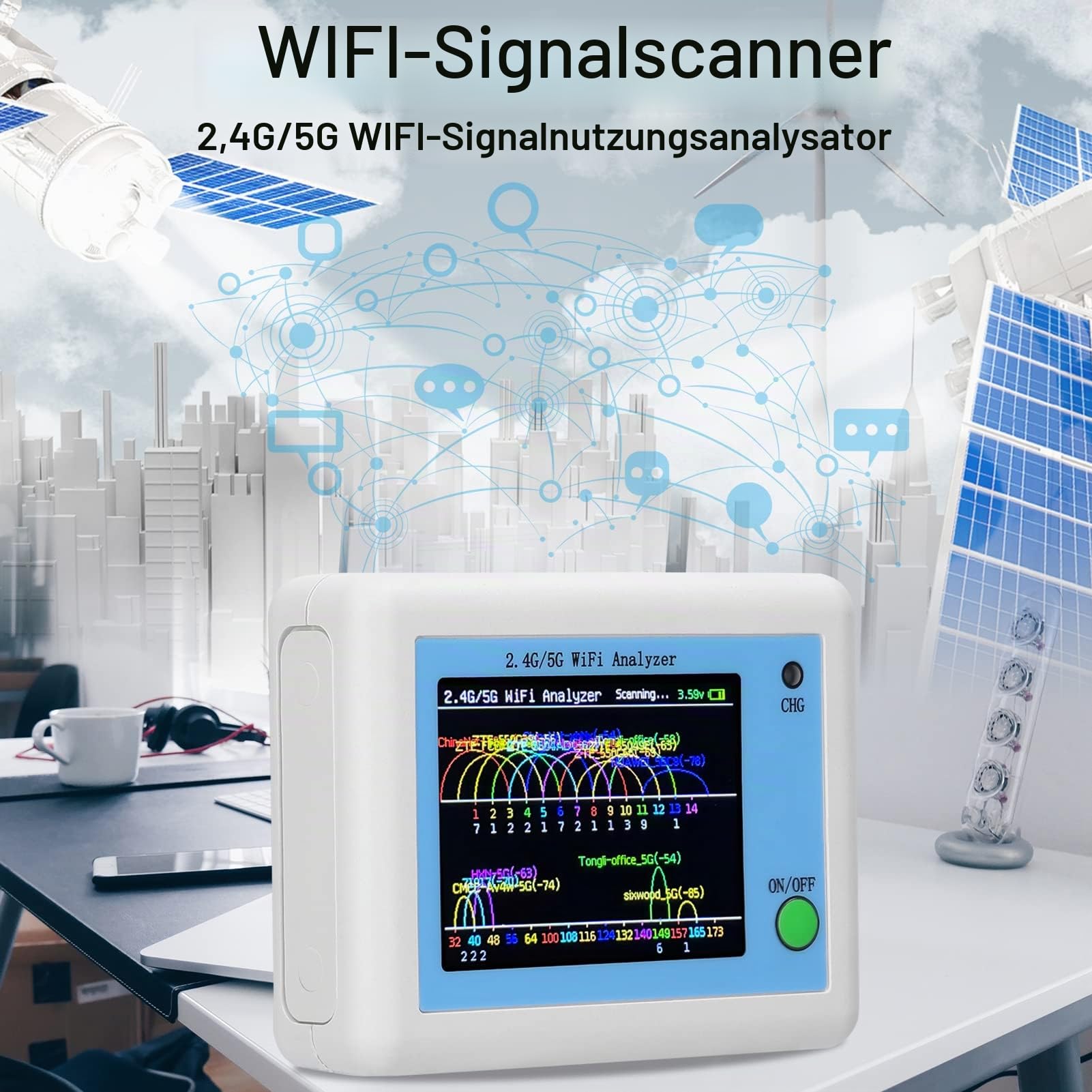 Irfora WiFi Signal Scanner 2.4G/5G WiFi Signal Usage Analyzer Router Management Assistant mit 2,4 Zoll Farbdisplay