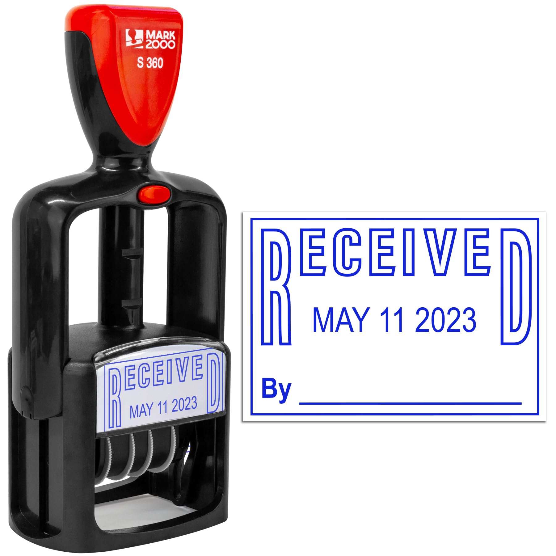 Mark 2000 Self-Inking Rubber Date Office Stamp with Received Phrase - Blue Ink - 12-Year Band — image 1