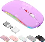 LED Bluetooth Wireless Mouse for MacBook Air/Pro, Laptop, iPad – Rechargeable Silent Light-Up Slim Optical Mouse Dual Mode BT5.2 & USB-A/USB-C for Students, Kids, Girls, Boys – Rose Gold