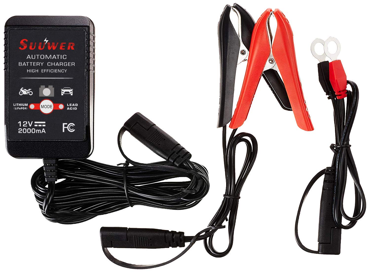 Suuwer12V 2A Battery Charger is a Smart Trickle Charger Maintain. Selectable Lead Acid, SLA, AGM, Gel Cell, iGel, LTV Lithium (LiFePO4) Batteries Charging.