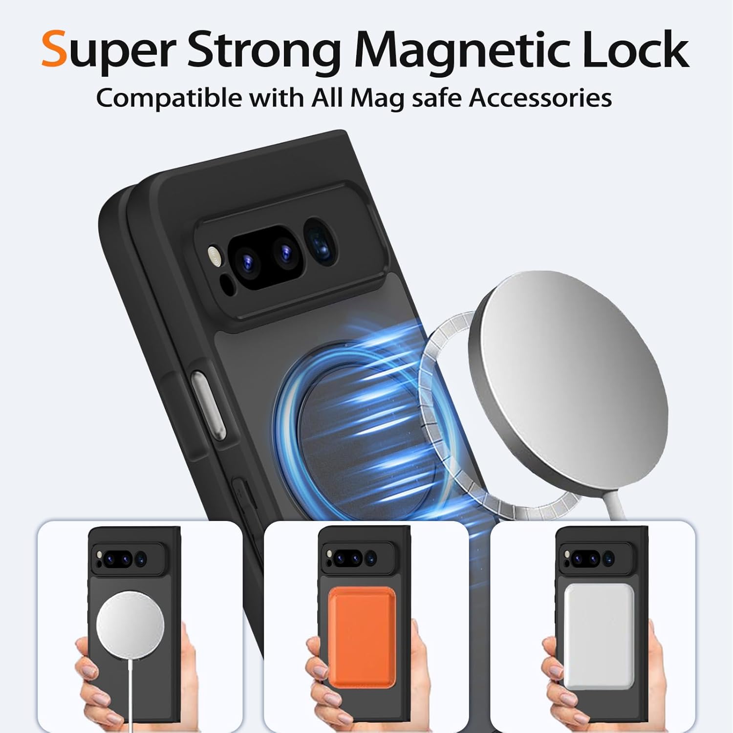 HikerClub Magnetic Stand Case for Pixel Fold (2023), 360 Rotatable Ring Holder, Slim Fit Anti-Scratch Translucent Frosted Black Shockproof Case